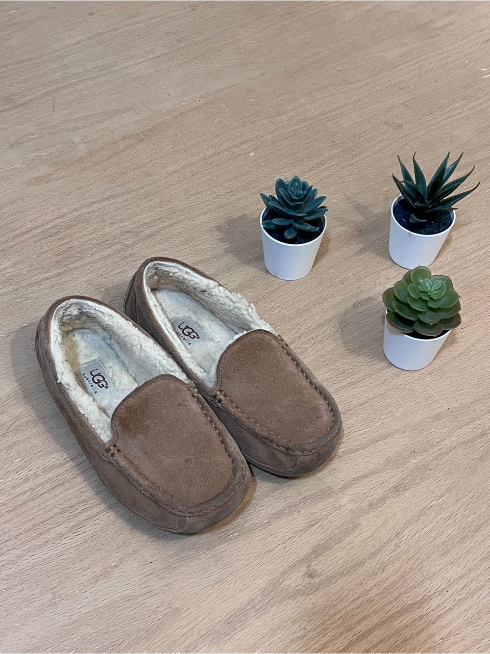 Ugg Brown Suede Leather Kids Slippers